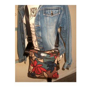 TUMI Nylon-Print and Leather Earth-Tone Crossbody Bag w 3 Large Compartments